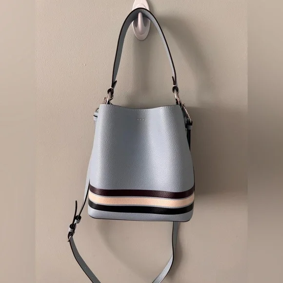 Coach Small Town Bucket Blue Pebble Leather Stripe Women Crossbody Shoulder Bag - Picture 4 of 9